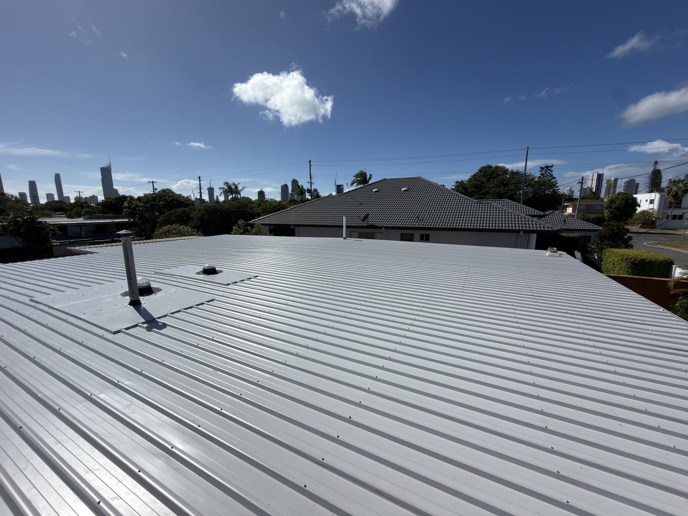 Wide view across the finished roof